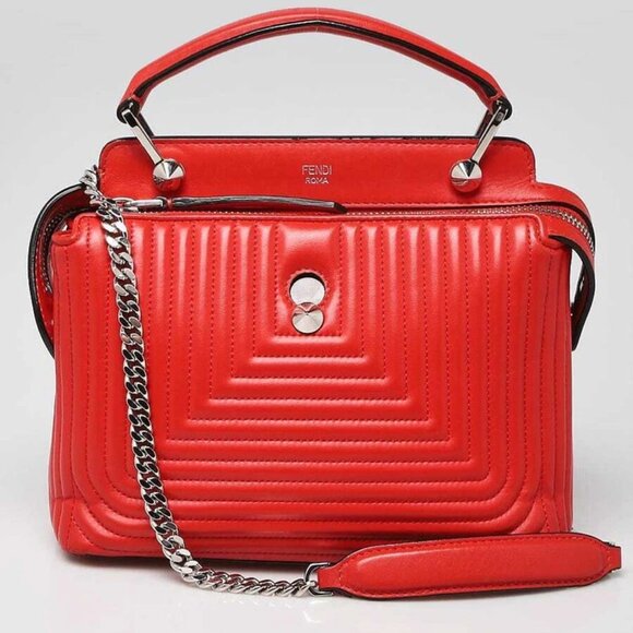 Fendi Red Quilted Lambskin Leather Dotcom Click Small Shoulder Bag - Picture 1 of 12